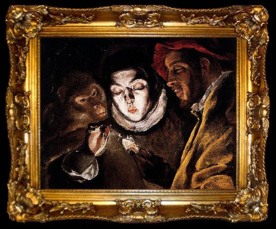 framed  El Greco Allegory with a Boy Lighting a Candle in the Company of an Ape and a Fool, ta009-2